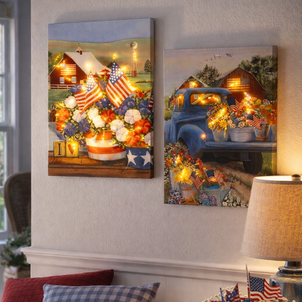 Americana-Lighted-Canvas-Country-Wall-Art-With-Flowers